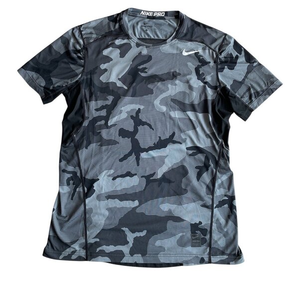 Nike Pro Men's Dri-Fit Fitted Camo Gray/Black T-Shirt, Size Large - Picture 1 of 9